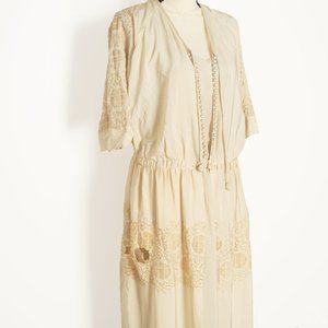 1920s/20s gatsby-esque wedding/flapper dress w embroidery in cream silk